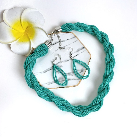 Turquoise Seed Bead Necklace & Earring Set - Picture 2 of 2